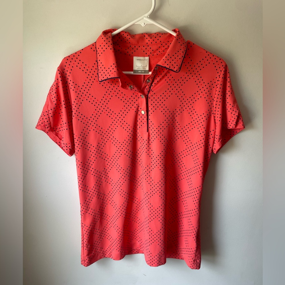 Women's Nike Golf dri fit Large polo collar buttons orange active short sleeve